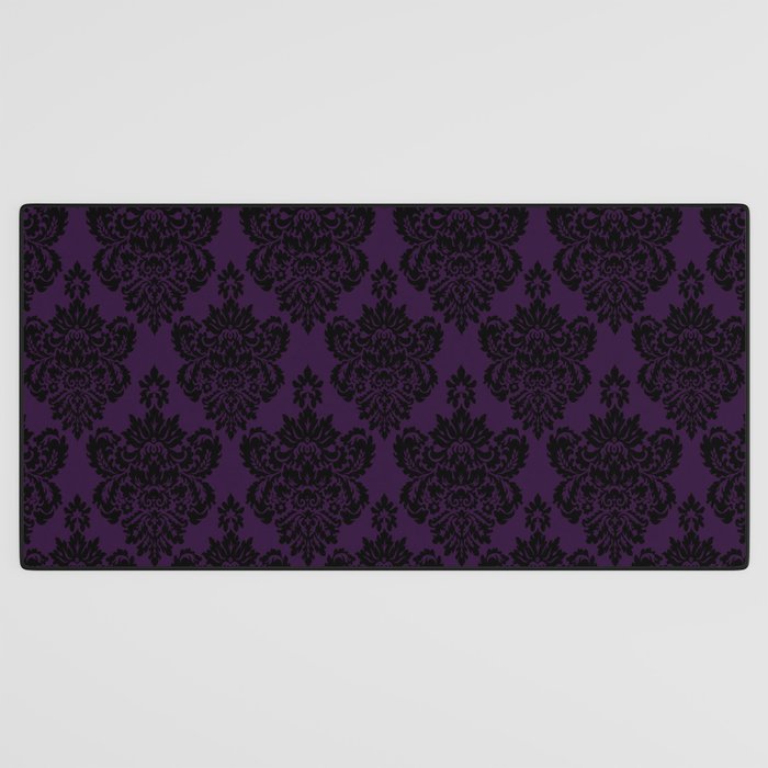Black Damask Pattern 2- Aubergine Purple Desk Mat Gallery Image 3