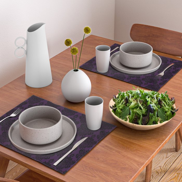Black Damask Pattern 2- Aubergine Purple Placemat Gallery Image 2