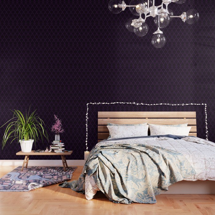 Black Damask Pattern 2- Aubergine Purple Wallpaper Gallery Image 3