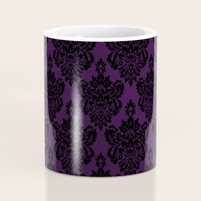 Black Damask Pattern 2- Aubergine Purple Coffee Mug Gallery Image 4