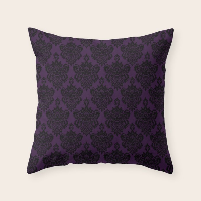 Black Damask Pattern 2- Aubergine Purple Throw Pillow Gallery Image 6