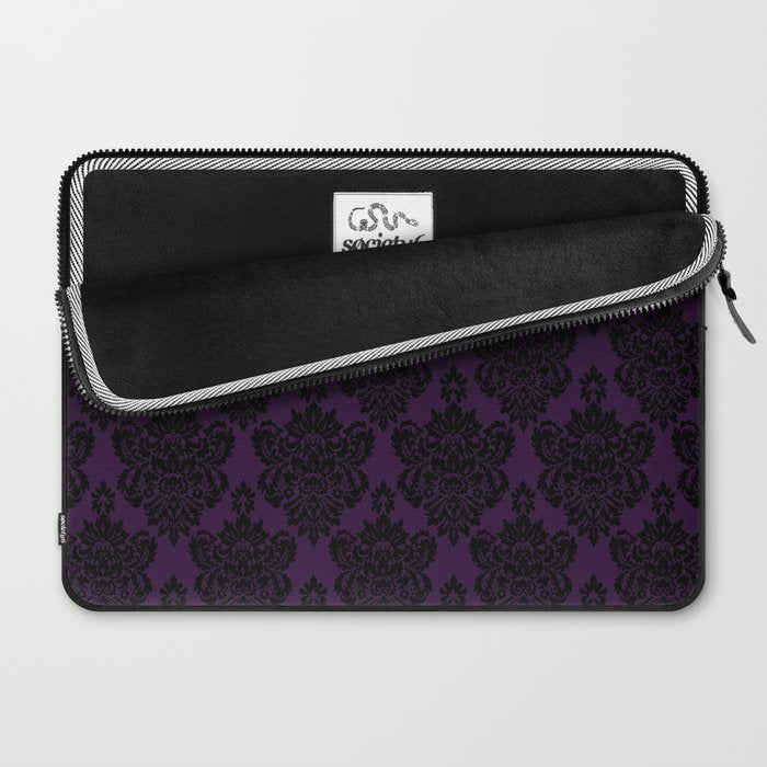 Black Damask Pattern 2- Aubergine Purple Laptop Sleeve Gallery Image 2