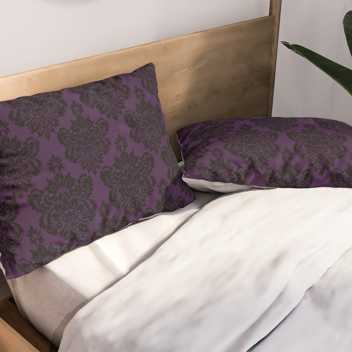Black Damask Pattern 2- Aubergine Purple Pillow Sham Gallery Image 2