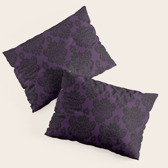 Black Damask Pattern 2- Aubergine Purple Pillow Sham Gallery Image 3
