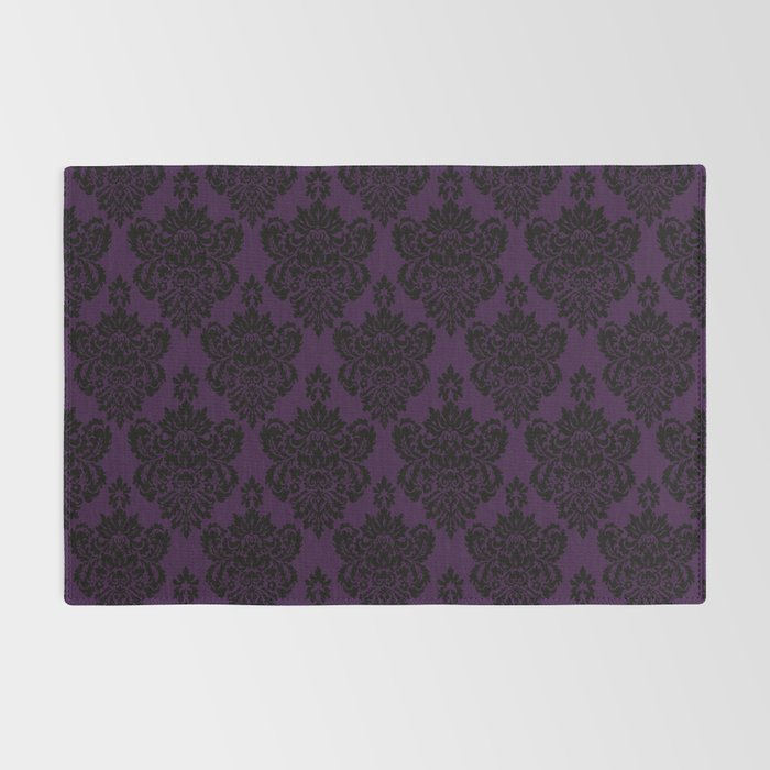 Black Damask Pattern 2- Aubergine Purple Rug Gallery Image 2