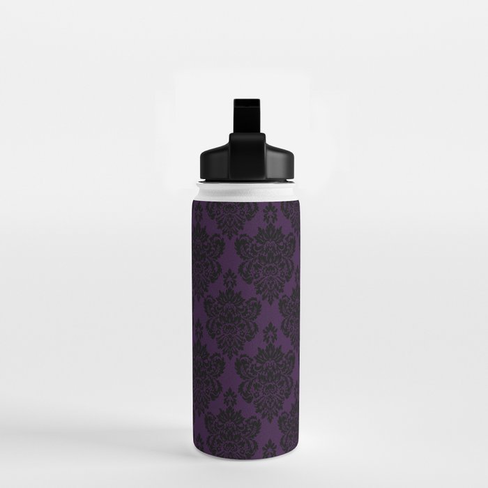 Black Damask Pattern 2- Aubergine Purple Water Bottle Gallery Image 2