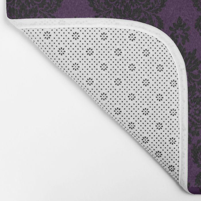 Black Damask Pattern 2- Aubergine Purple Bath Mat Gallery Image 2