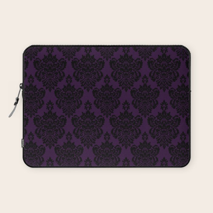 Black Damask Pattern 2- Aubergine Purple Laptop Sleeve Gallery Image 1