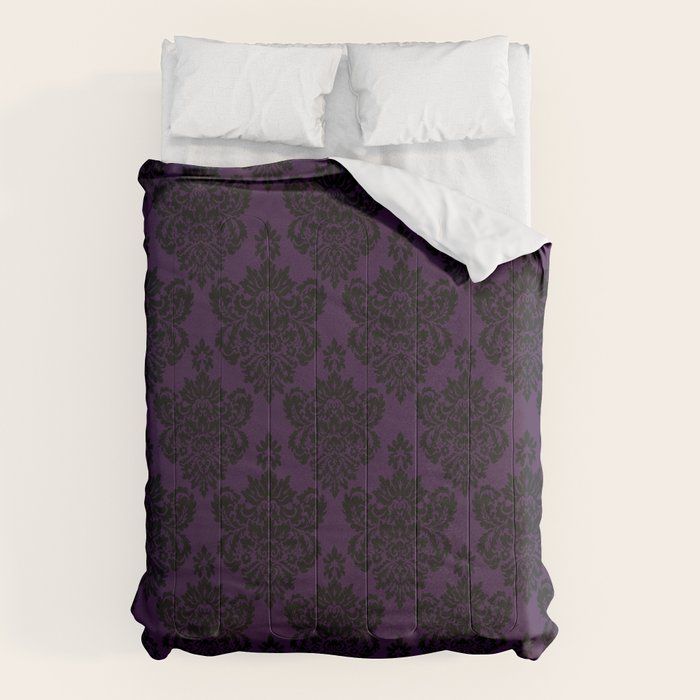 Black Damask Pattern 2- Aubergine Purple Comforter Gallery Image 6
