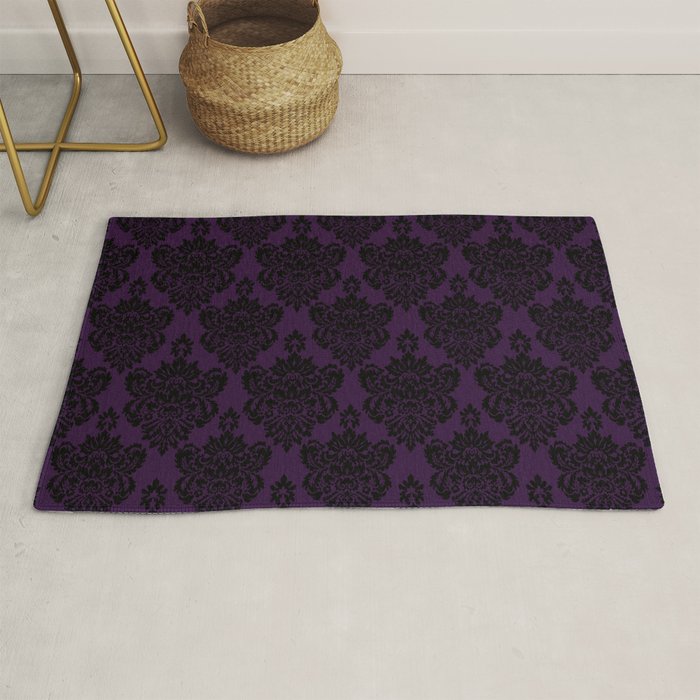 Black Damask Pattern 2- Aubergine Purple Rug Gallery Image 1