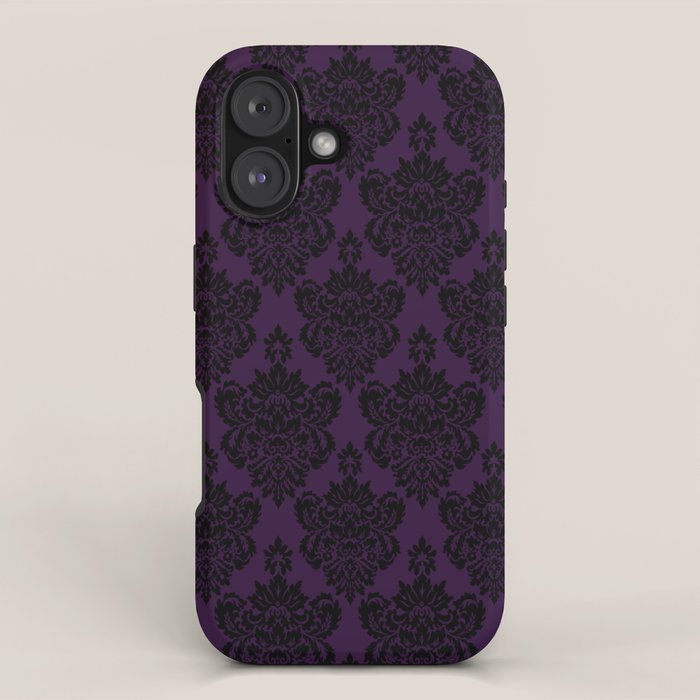 Black Damask Pattern 2- Aubergine Purple iPhone Case Gallery Image 1