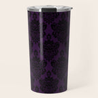 Black Damask Pattern 2- Aubergine Purple Travel Mug Gallery Image 1