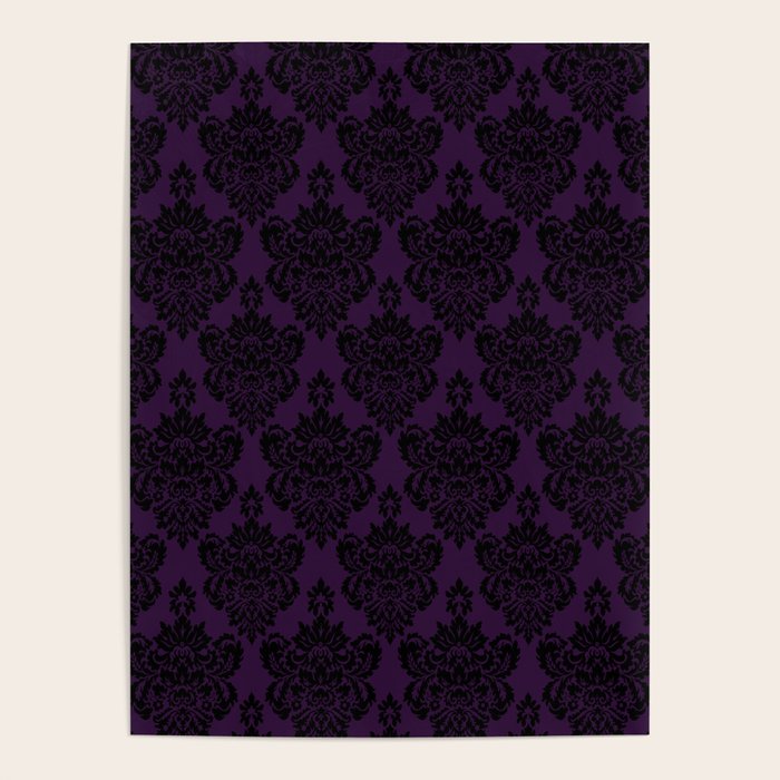 Black Damask Pattern 2- Aubergine Purple Poster Gallery Image 4