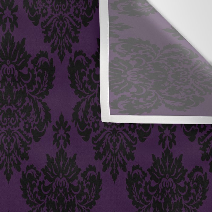 Black Damask Pattern 2- Aubergine Purple Wall Tapestry Gallery Image 3