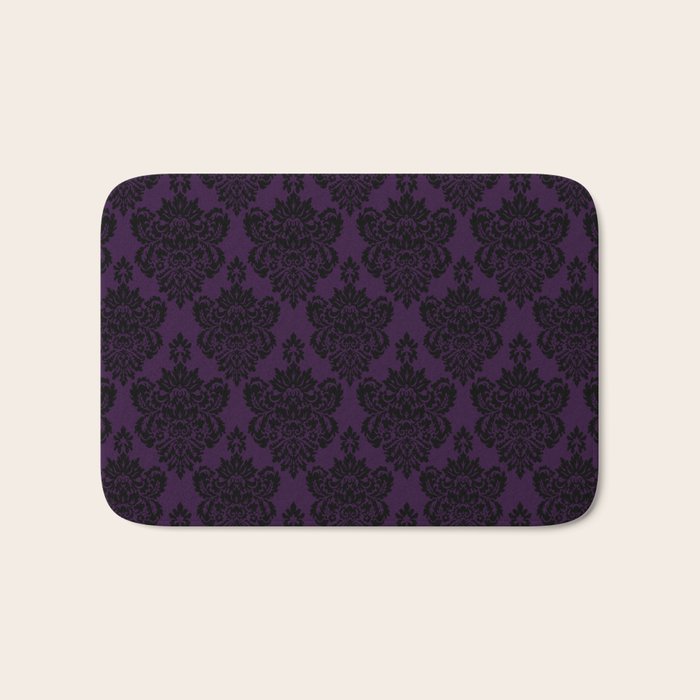 Black Damask Pattern 2- Aubergine Purple Bath Mat Gallery Image 1