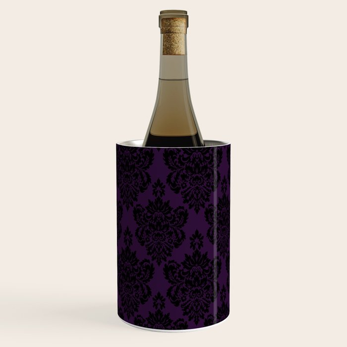 Black Damask Pattern 2- Aubergine Purple Wine Chiller Gallery Image 3