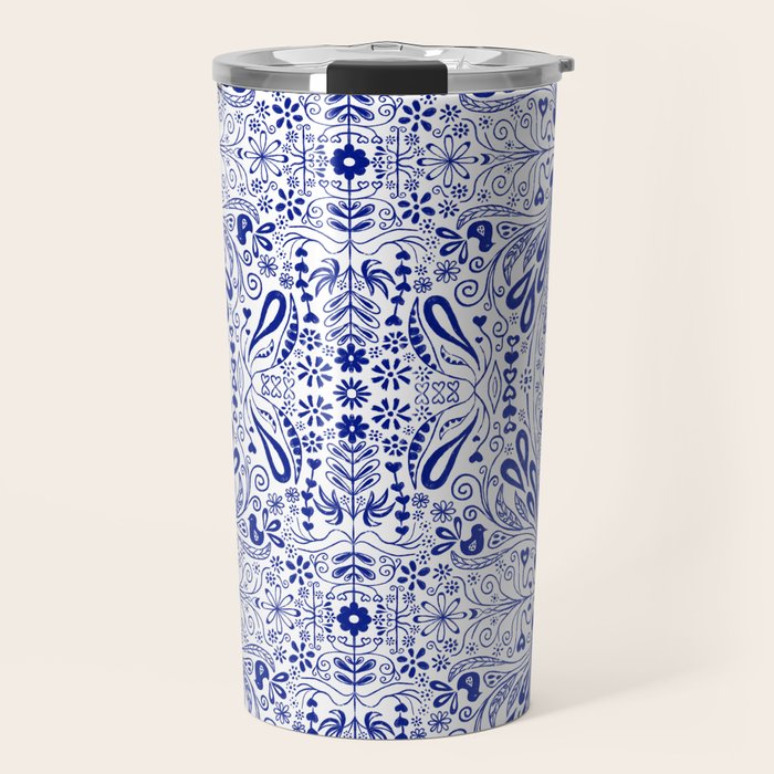 Chinoiserie Scandinavian Folk Art Travel Mug Gallery Image 1