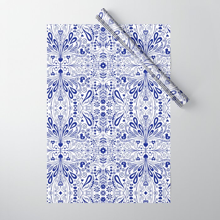 Chinoiserie Scandinavian Folk Art Wrapping Paper Gallery Image 1