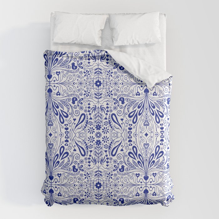 Chinoiserie Scandinavian Folk Art Duvet Cover Gallery Image 1