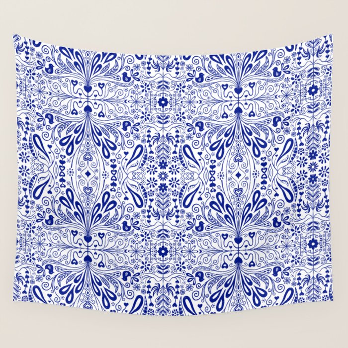Chinoiserie Scandinavian Folk Art Wall Tapestry Gallery Image 4