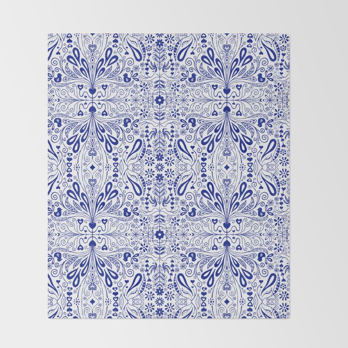 Chinoiserie Scandinavian Folk Art Throw Blanket Gallery Image 2