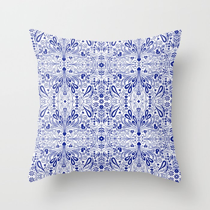 Chinoiserie Scandinavian Folk Art Throw Pillow Gallery Image 1