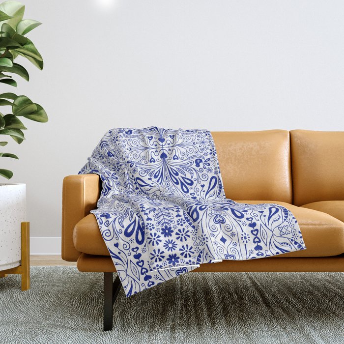 Chinoiserie Scandinavian Folk Art Throw Blanket Gallery Image 1