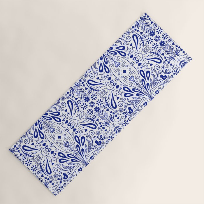 Chinoiserie Scandinavian Folk Art Yoga Mat Gallery Image 1