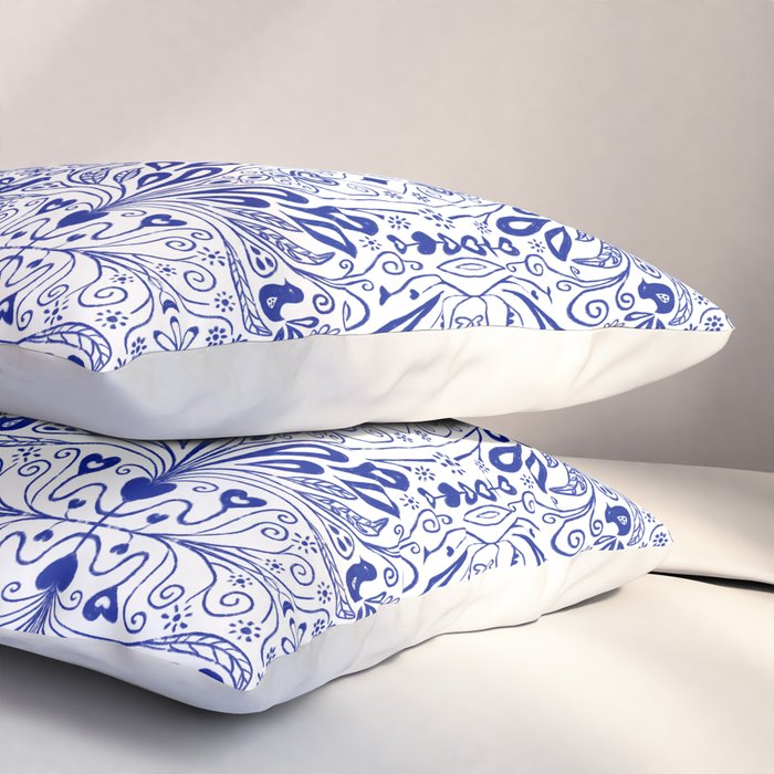 Chinoiserie Scandinavian Folk Art Pillow Sham Gallery Image 3