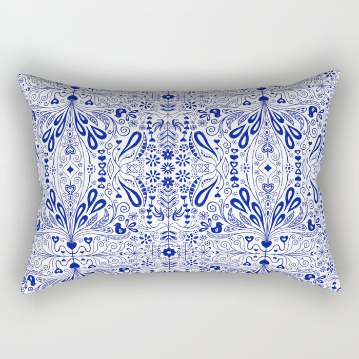 Chinoiserie Scandinavian Folk Art Rectangular Pillow Gallery Image 2