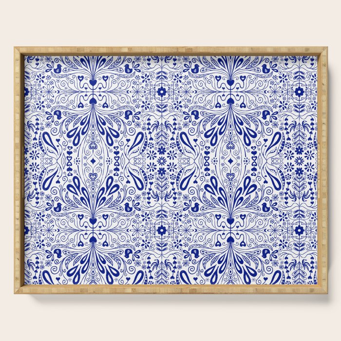 Chinoiserie Scandinavian Folk Art Serving Tray Gallery Image 1
