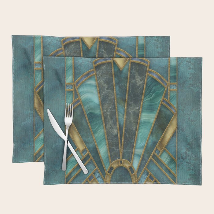 Elegant Stained Glass Art Deco Window With Marble And Gemstone Placemat