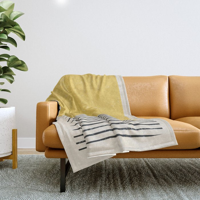 Yellow Sunset Mid Century Modern Minimalist Rothko Inspired Color Field With Lines Geometric Style Throw Blanket Gallery Image 1