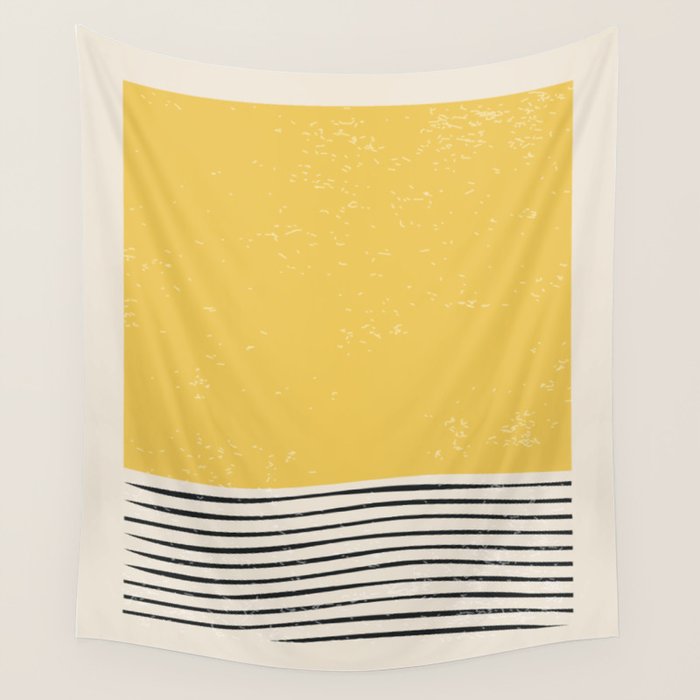Yellow Sunset Mid Century Modern Minimalist Rothko Inspired Color Field With Lines Geometric Style Wall Tapestry Gallery Image 1
