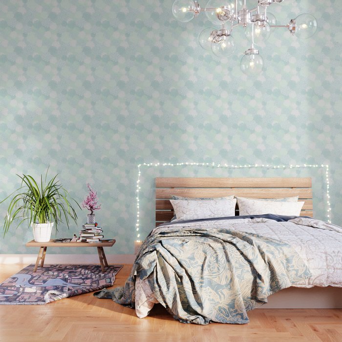 Floral Blooms, Soft Teal and Mint Wallpaper Gallery Image 3