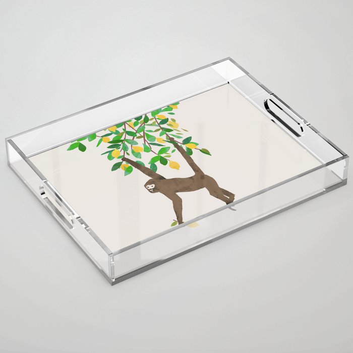 Monkey on lemon tree Acrylic Tray Gallery Image 1