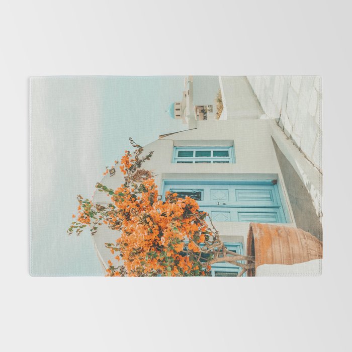 Greece Airbnb, Greece Photography Travel Digital Art, Scenic Landscape Architecture, White Building Rug Gallery Image 2
