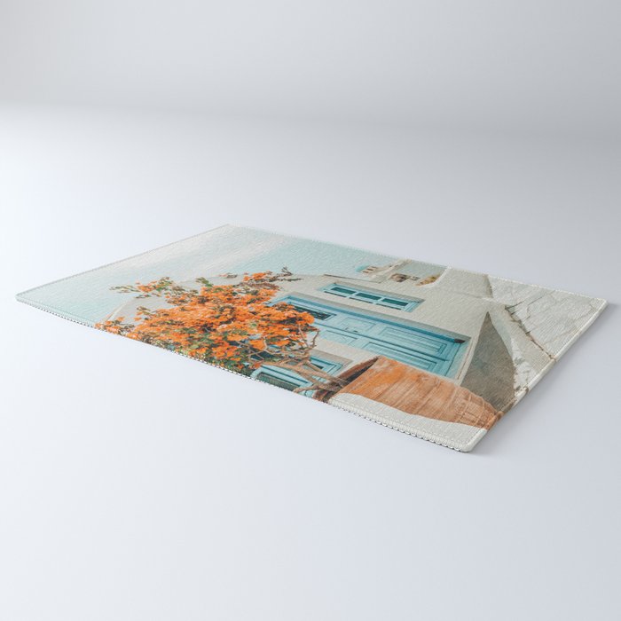 Greece Airbnb, Greece Photography Travel Digital Art, Scenic Landscape Architecture, White Building Rug Gallery Image 3