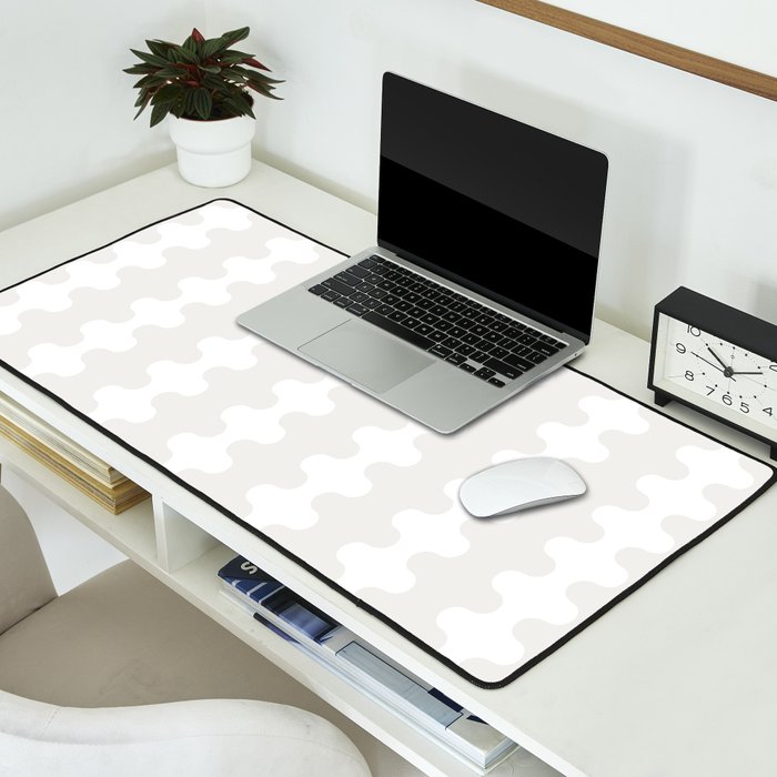 White Wavy Ogee A-Go-Go Pop Stripes Pattern Desk Mat Gallery Image 2
