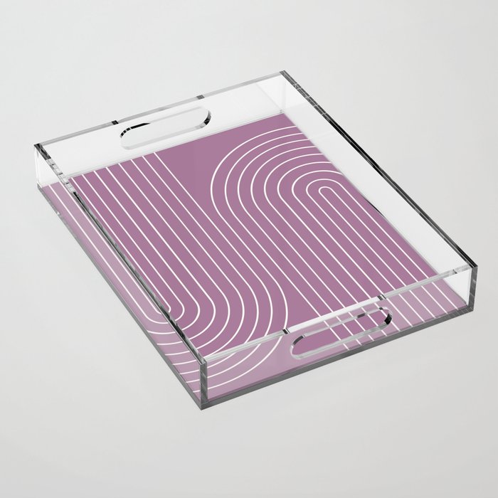 Minimal Line Curvature XXIV Lilac Purple Mid Century Modern Arch Abstract Acrylic Tray Gallery Image 1