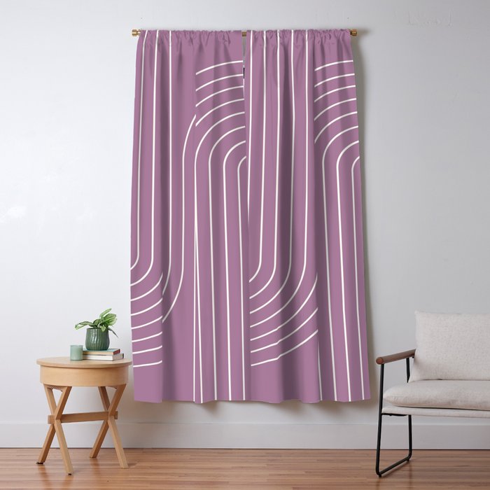Minimal Line Curvature XXIV Lilac Purple Mid Century Modern Arch Abstract Window Curtain Gallery Image 5