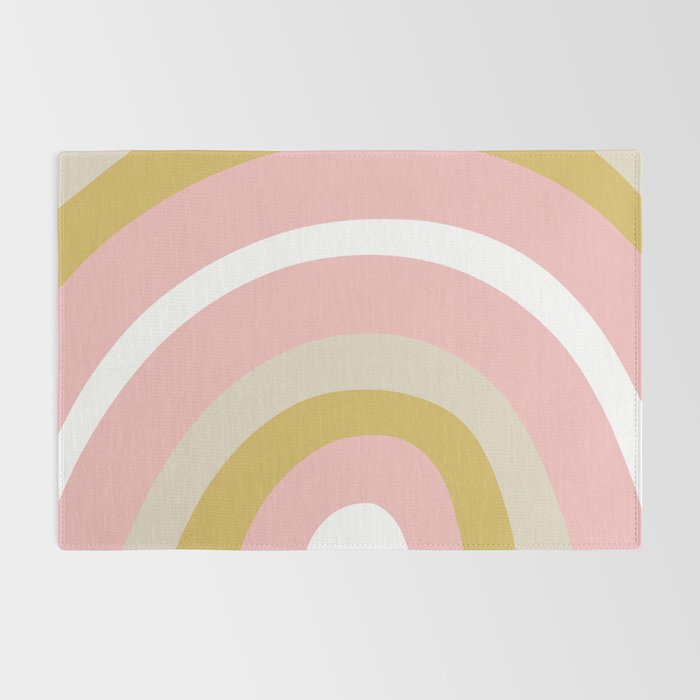 Splendid Rainbow in Golden Mustard Yellow, Pink, Taupe, and White Rug Gallery Image 2