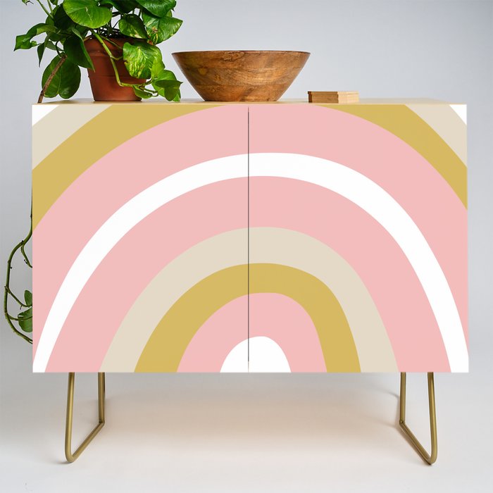 Splendid Rainbow in Golden Mustard Yellow, Pink, Taupe, and White Credenza Gallery Image 1