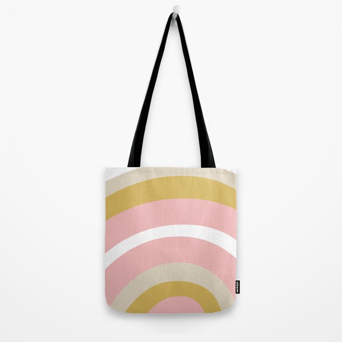 Splendid Rainbow in Golden Mustard Yellow, Pink, Taupe, and White Tote Bag Gallery Image 2