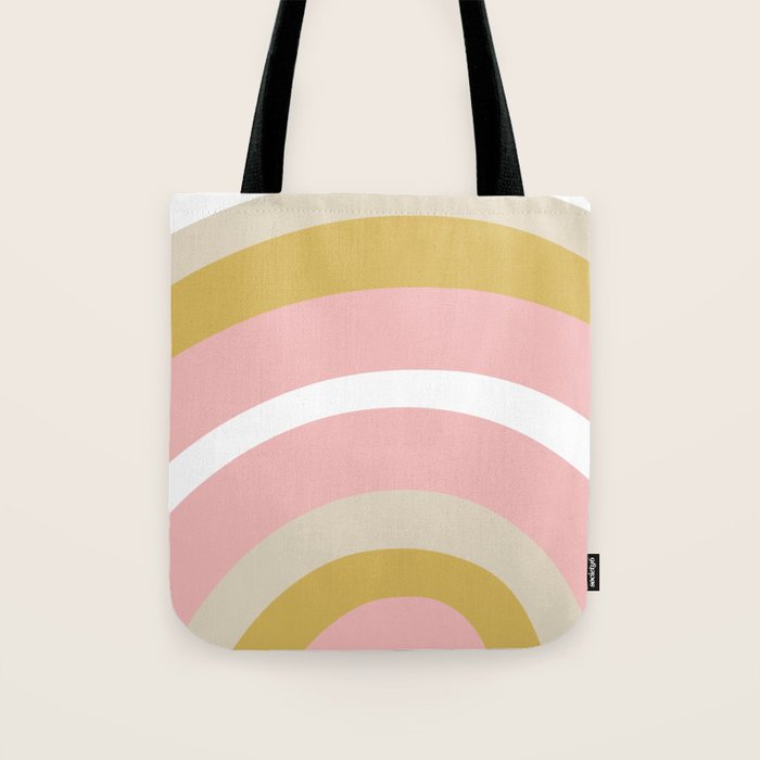Splendid Rainbow in Golden Mustard Yellow, Pink, Taupe, and White Tote Bag Gallery Image 1