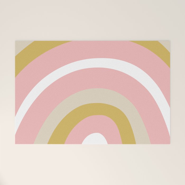 Splendid Rainbow in Golden Mustard Yellow, Pink, Taupe, and White Welcome Mat Gallery Image 1