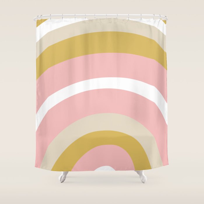 Splendid Rainbow in Golden Mustard Yellow, Pink, Taupe, and White Shower Curtain Gallery Image 1