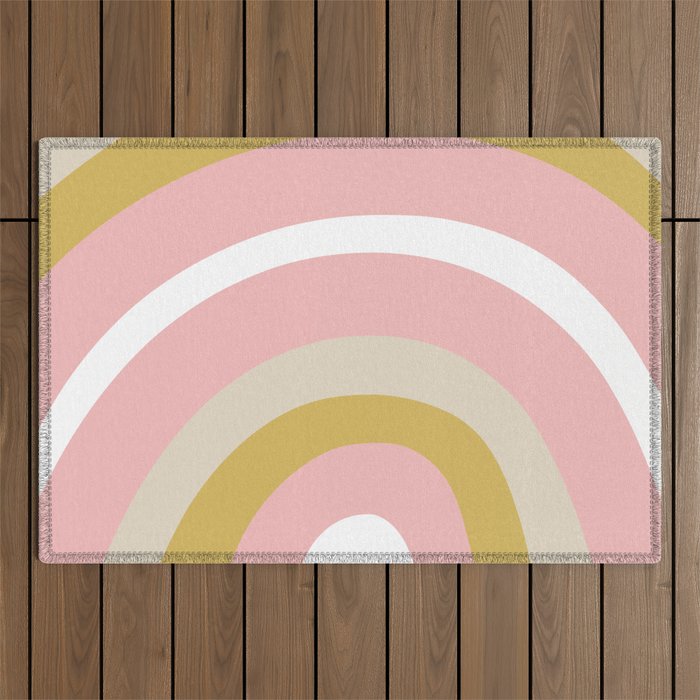 Splendid Rainbow in Golden Mustard Yellow, Pink, Taupe, and White Outdoor Rug Gallery Image 1