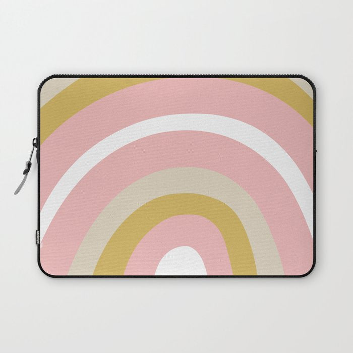 Splendid Rainbow in Golden Mustard Yellow, Pink, Taupe, and White Laptop Sleeve Gallery Image 1