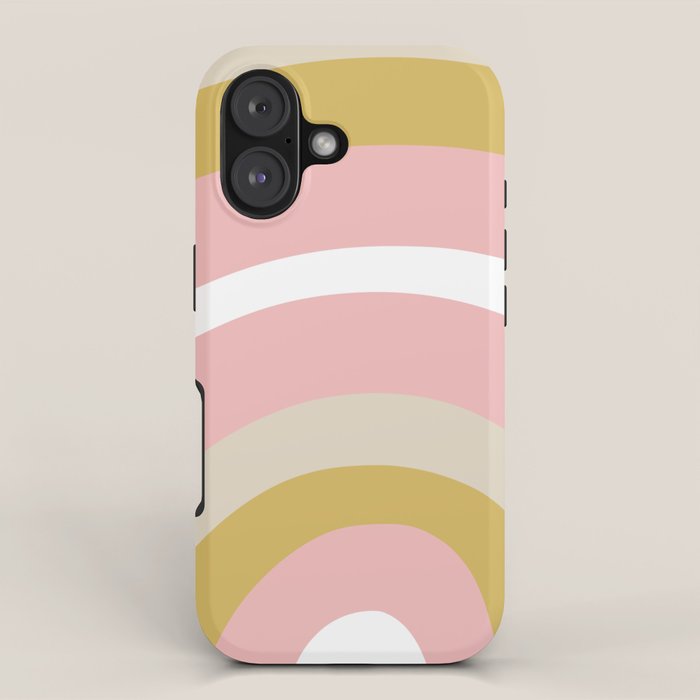 Splendid Rainbow in Golden Mustard Yellow, Pink, Taupe, and White iPhone Case Gallery Image 1